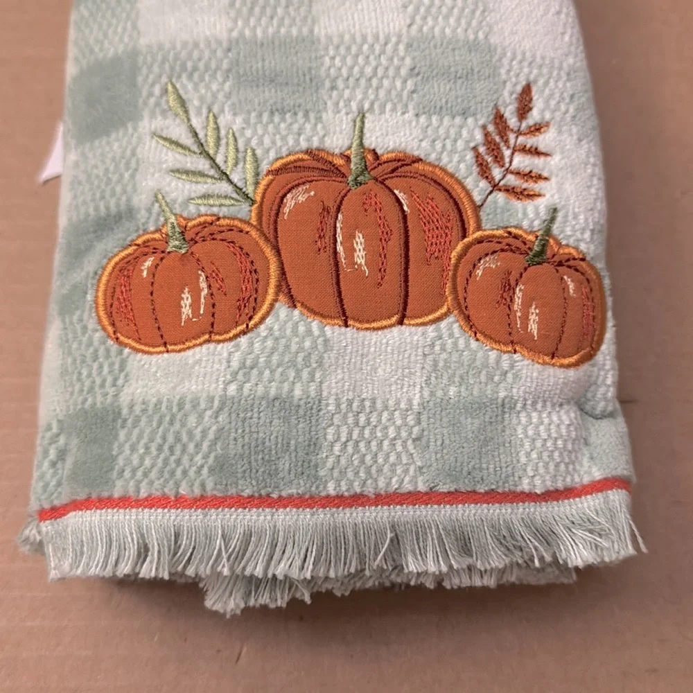 2pc CARO HOME Gingham Pumpkin Hand Towel Set With Fringe - SGMIST